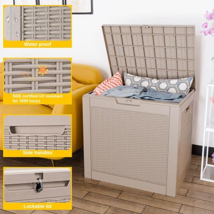 30 Gallon Resin Deck Box, Lockable Patio Outdoor Storage Box for Furniture, Garden Tools and Tools Storage, Waterproof Outside Storage Boxes