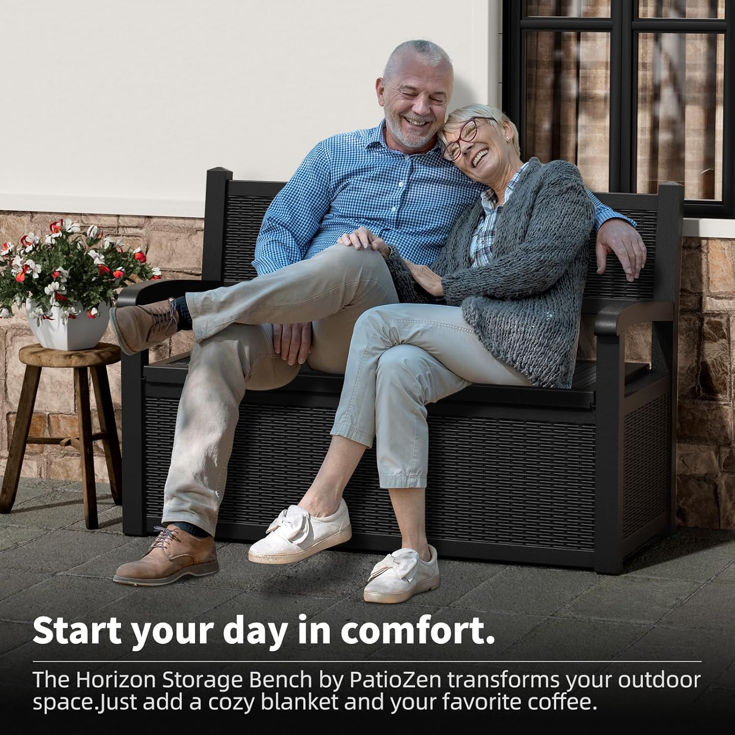 80 Gallon Outdoor Storage Bench Deck Box Waterproof Lockable, Outdoor Storage Furniture for Patio, Garden and Porch, Tools and Cushions