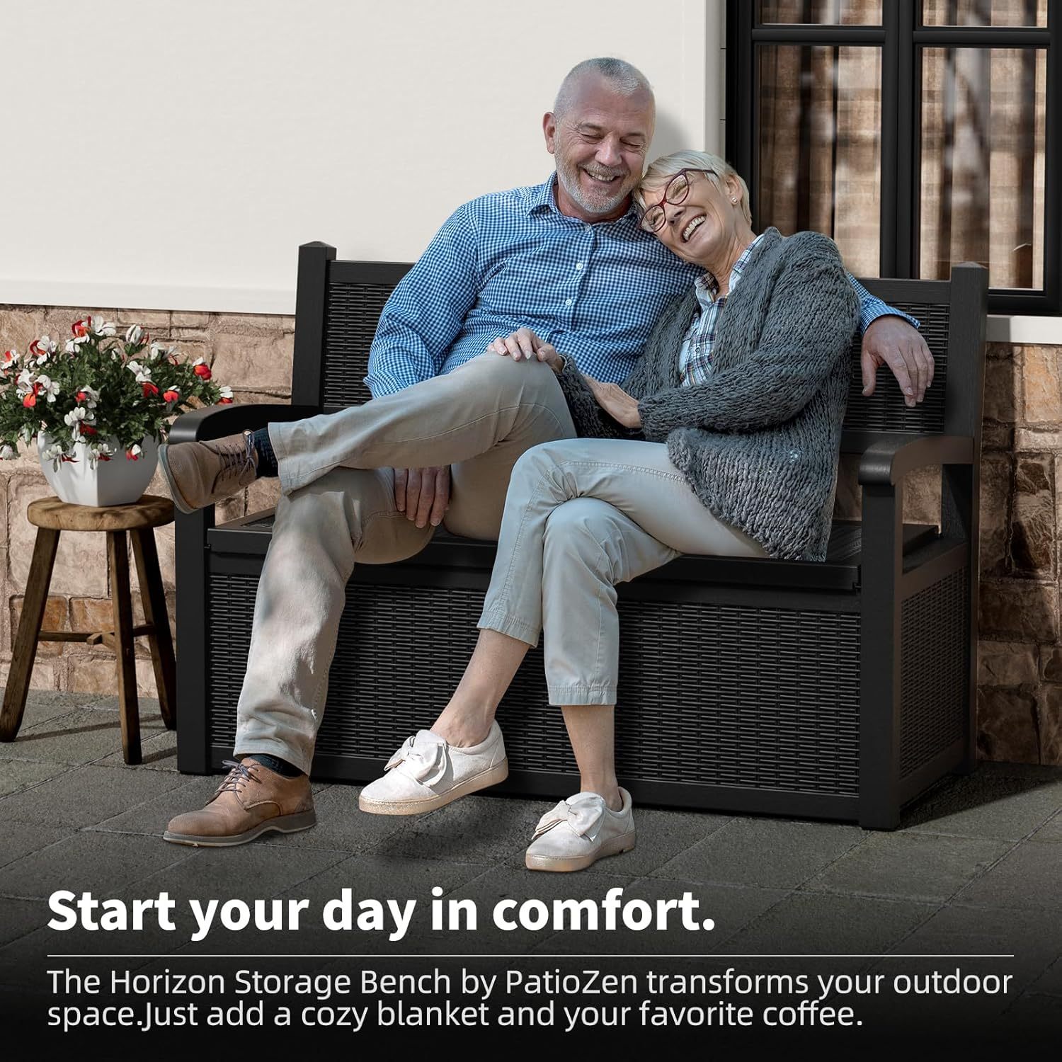 80 Gallon Outdoor Storage Bench Deck Box Waterproof Lockable, Outdoor Storage Furniture for Patio, Garden and Porch, Tools and Cushions