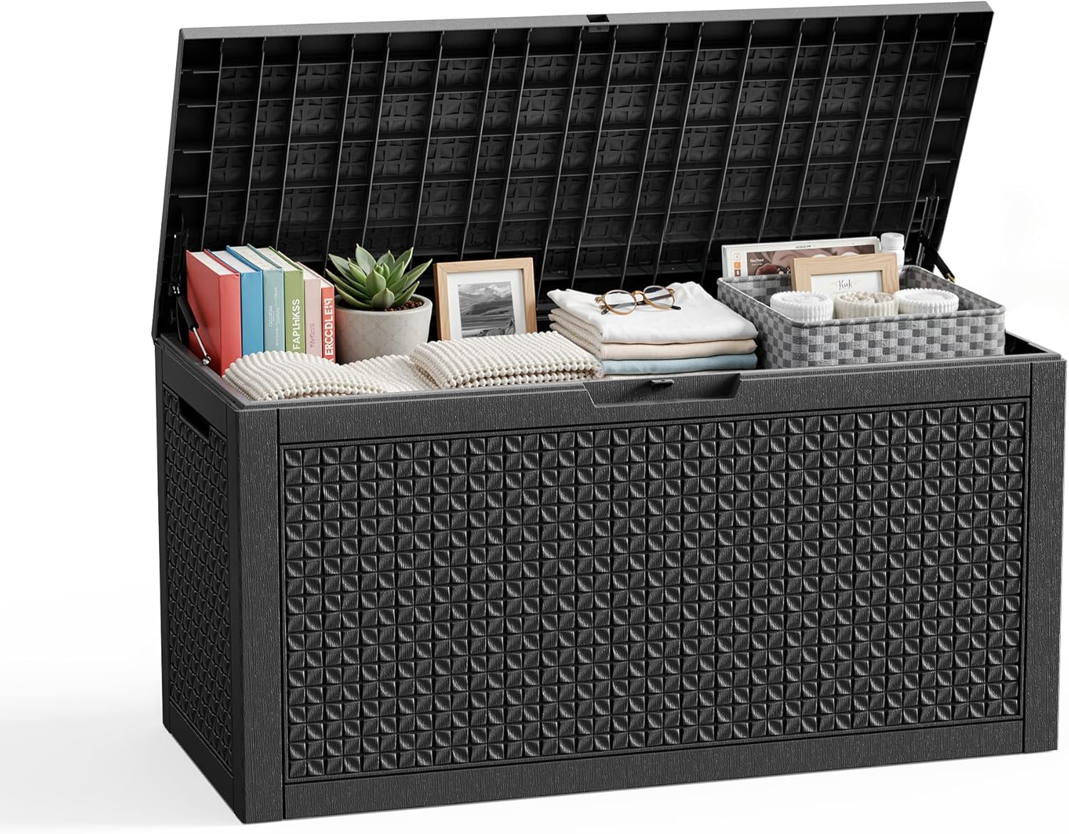 110 Gallon Resin Deck Box, Lockable Patio Outdoor Storage Box for Furniture, Garden Tools and Tools Storage