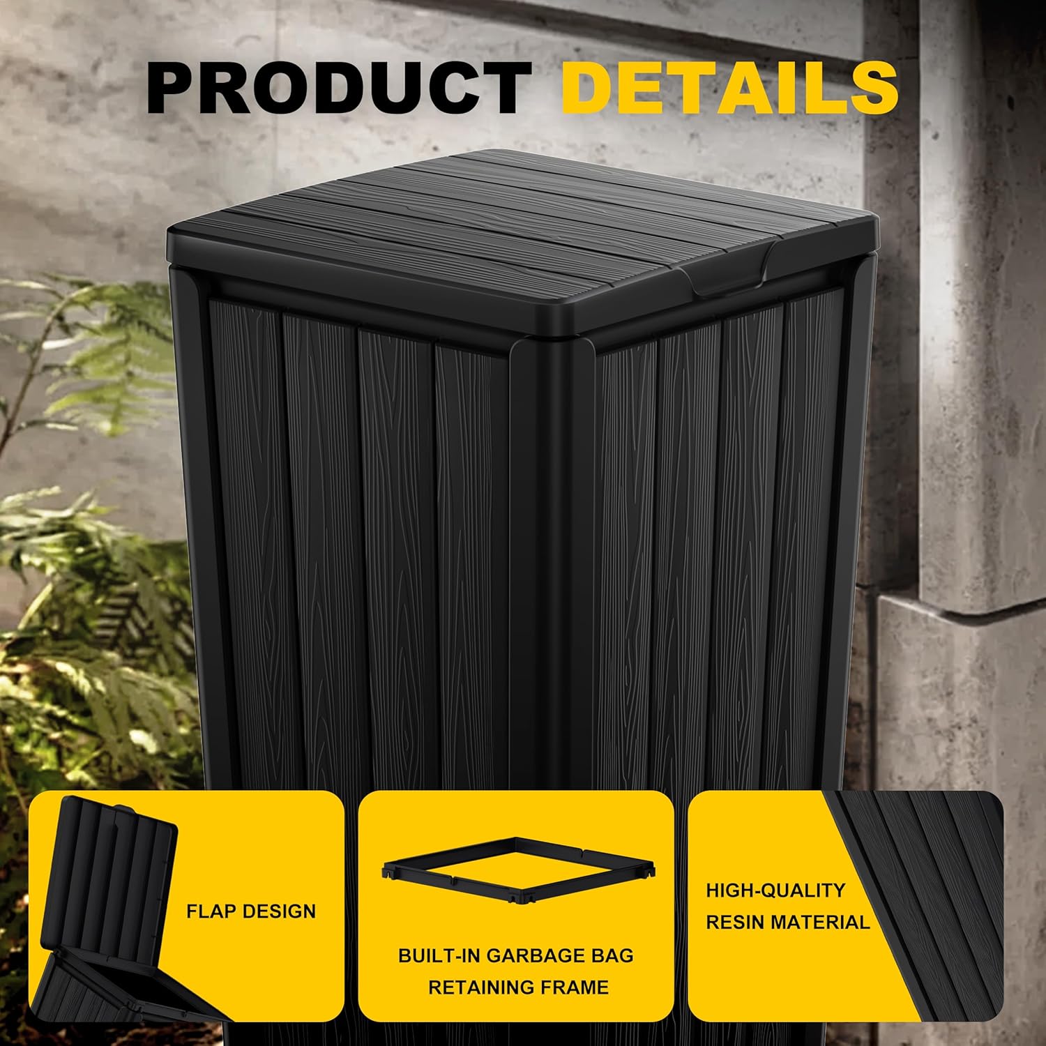 32 Gallon Outdoor Kitchen Trash Can with Lid, Weather-Resistant Construction Resin Garbage Can, Lightweight, Easy to Assemble and Move
