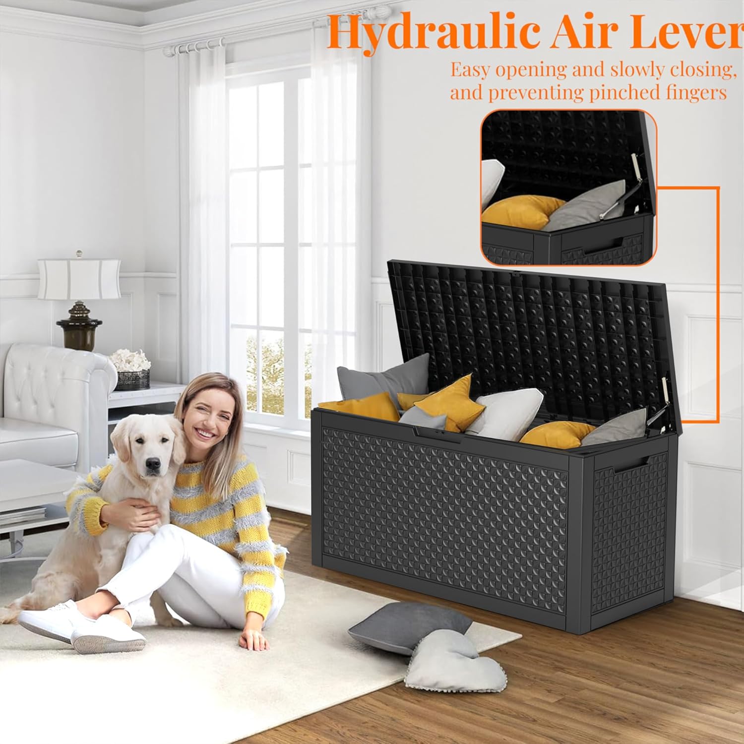 110 Gallon Resin Deck Box, Lockable Patio Outdoor Storage Box for Furniture, Garden Tools and Tools Storage