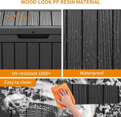 45 Gallon Resin Deck Box, Lockable Patio Outdoor Storage Box for Furniture, Garden Tools and Tools Storage