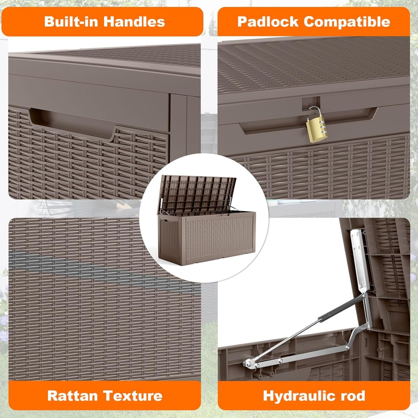 120 Gallon Resin Deck Box, Lockable Patio Outdoor Storage Box for Furniture, Garden Tools and Tools Storage, Waterproof Outside Storage Boxes