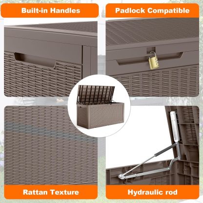 120 Gallon Resin Deck Box, Lockable Patio Outdoor Storage Box for Furniture, Garden Tools and Tools Storage, Waterproof Outside Storage Boxes
