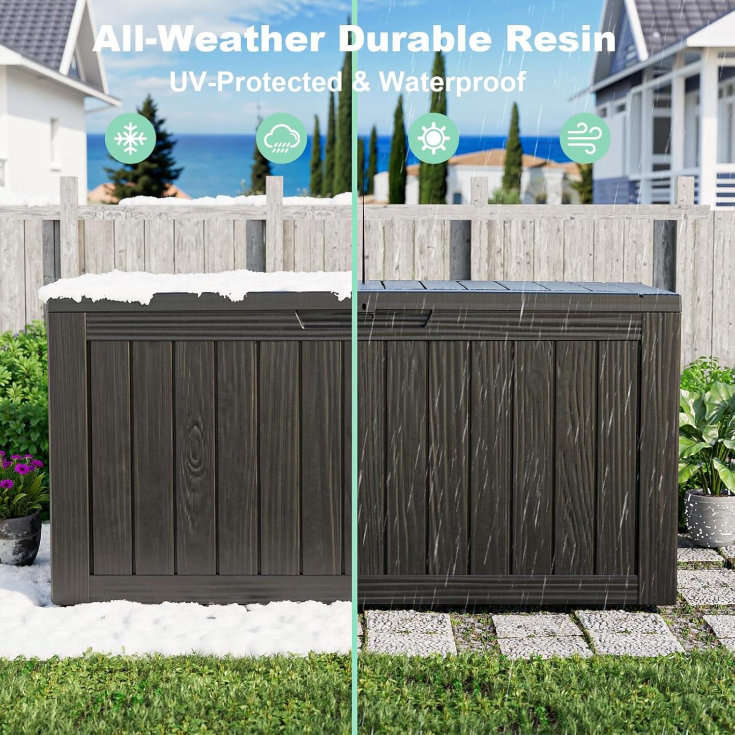 Outside Resin Deck Box Lockable for Patio Cushions Storage, Garden Tools, Pool Supplies