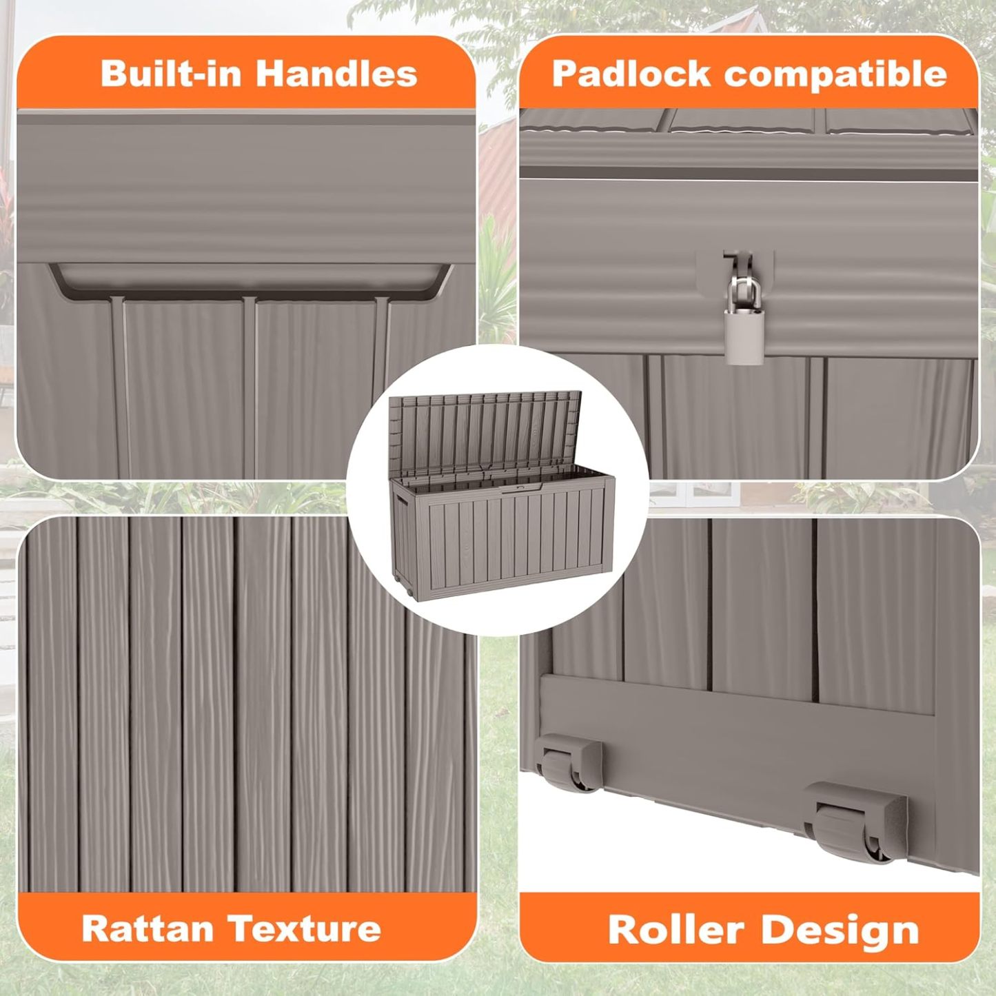 75 Gallon Resin Deck Box, Lockable Patio Outdoor Storage Box for Furniture, Garden Tools and Tools Storage, Waterproof Outside Storage Boxes