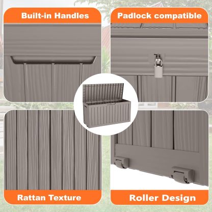75 Gallon Resin Deck Box, Lockable Patio Outdoor Storage Box for Furniture, Garden Tools and Tools Storage, Waterproof Outside Storage Boxes