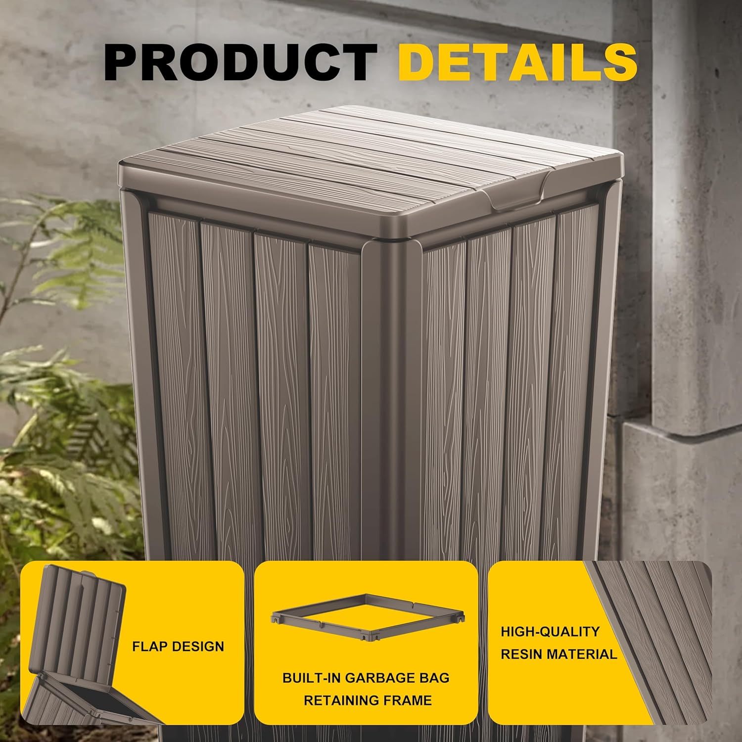 32 Gallon Outdoor Kitchen Trash Can with Lid, Weather-Resistant Construction Resin Garbage Can, Lightweight