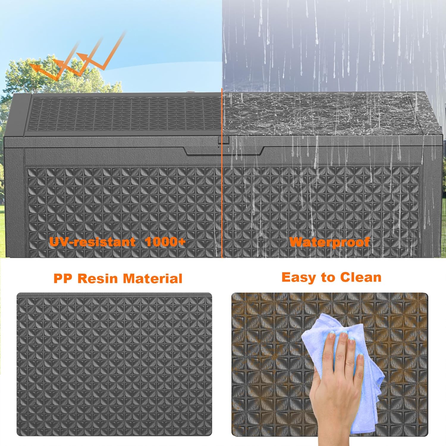 100 Gallon Resin Deck Box Outdoor Storage Box with Lockable Lid, Waterproof for Patio Cushions