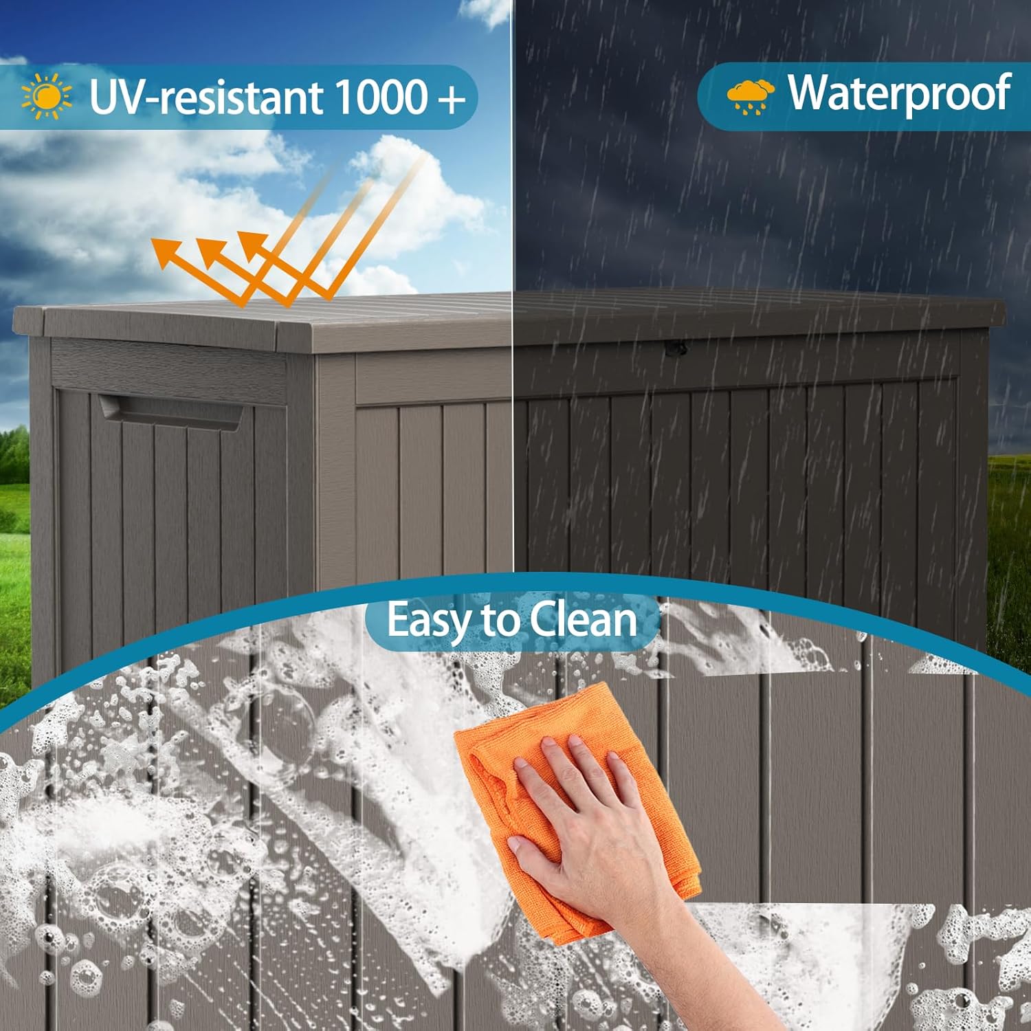 280 Gallon Resin Deck Box, Lockable Patio Outdoor Storage Box for Furniture, Garden Tools and Tools Storage