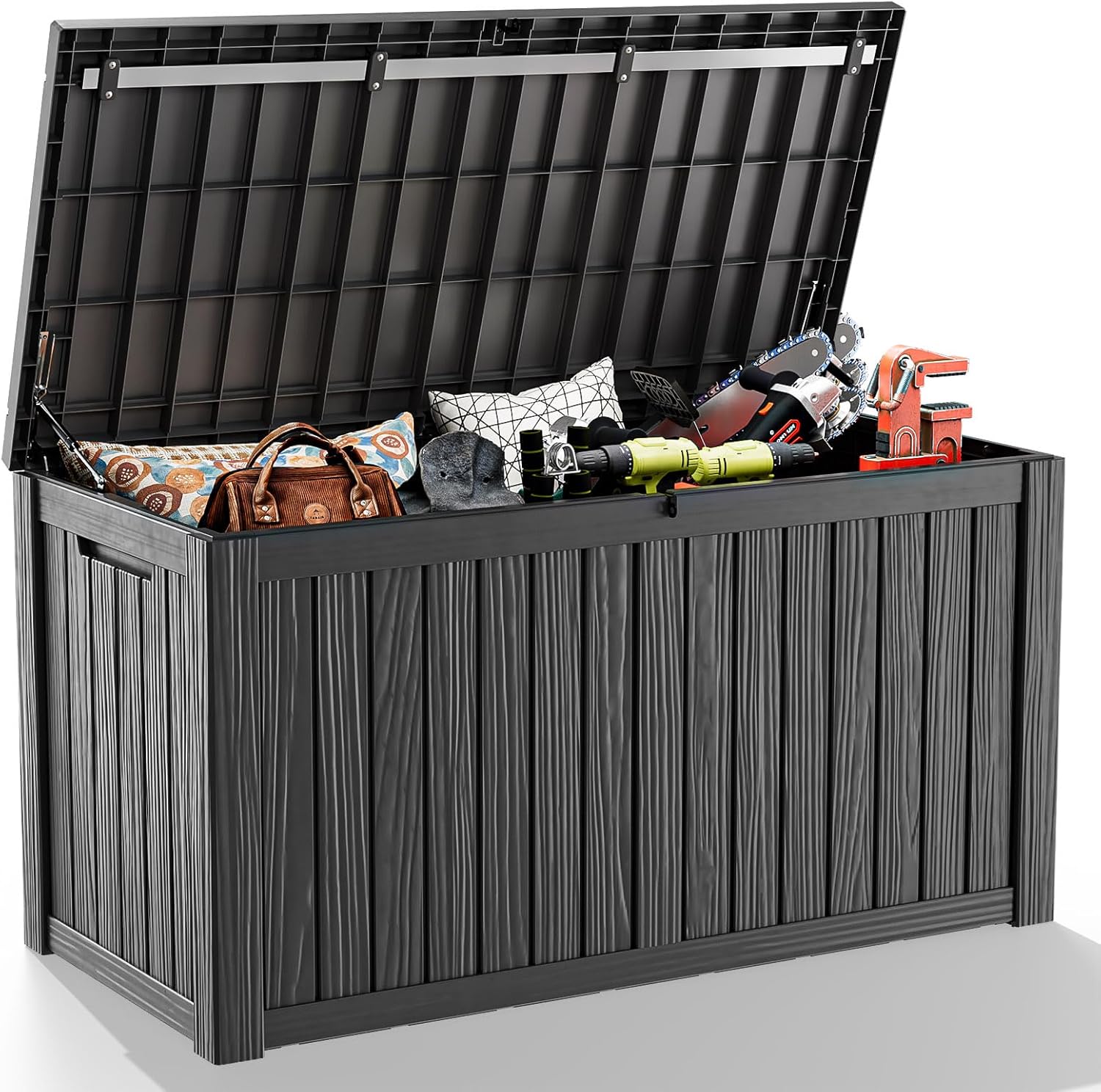 150 Gallon Resin Deck Box Outdoor Storage Box with Lockable Lid, Waterproof for Patio Cushions