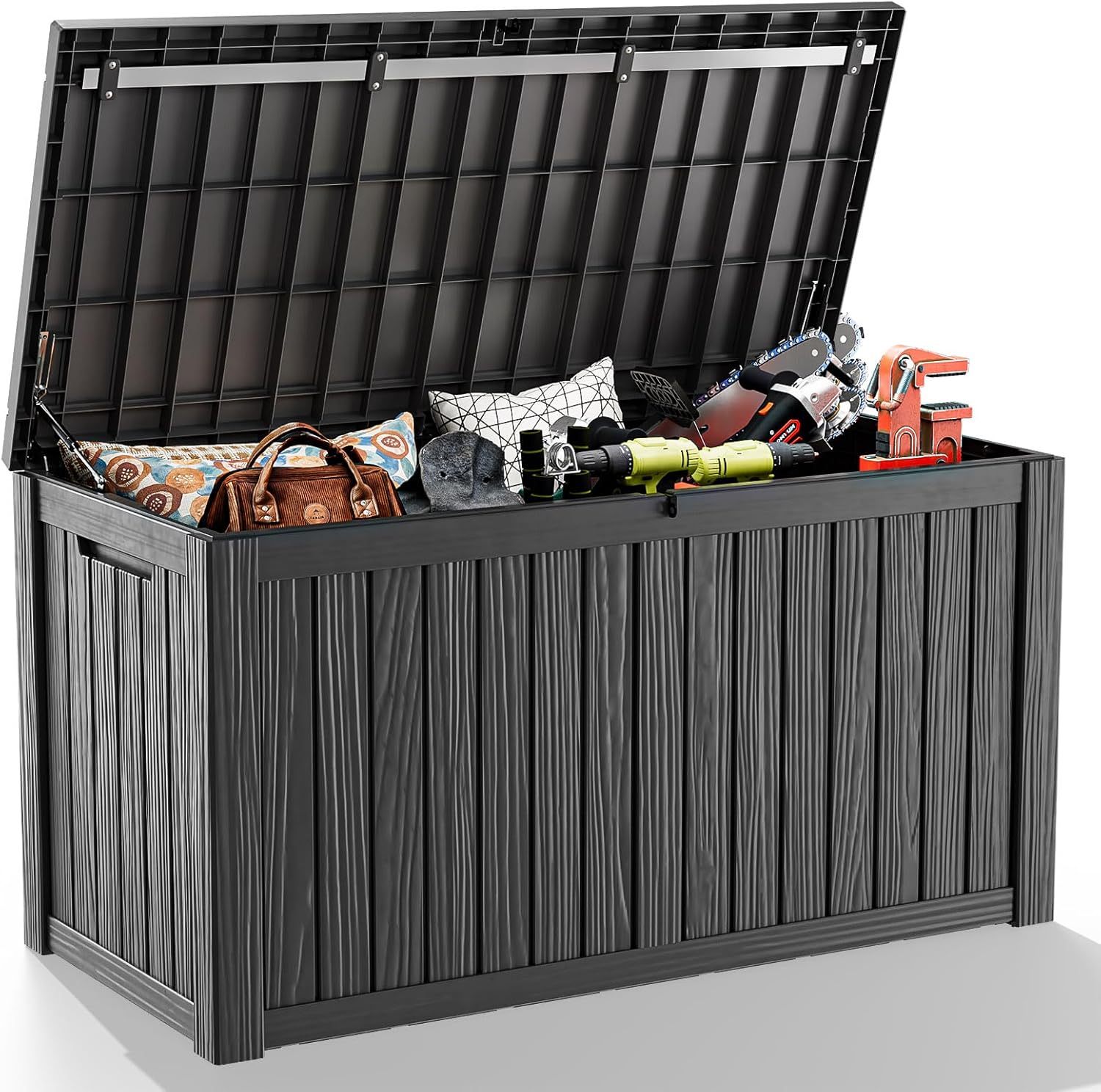 150 Gallon Resin Deck Box Outdoor Storage Box with Lockable Lid, Waterproof for Patio Cushions