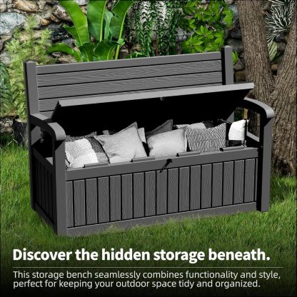 80 Gallon Outdoor Storage Bench Deck Box Waterproof Lockable, Outdoor Storage Furniture for Patio, Garden and Porch, Tools and Cushions