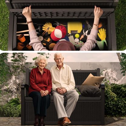 80 Gallon Outdoor Storage Bench Deck Box Waterproof Lockable, Outdoor Storage Furniture for Patio, Garden and Porch, Tools and Cushions