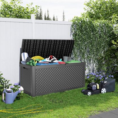 100 Gallon Resin Deck Box Outdoor Storage Box with Lockable Lid, Waterproof for Patio Cushions