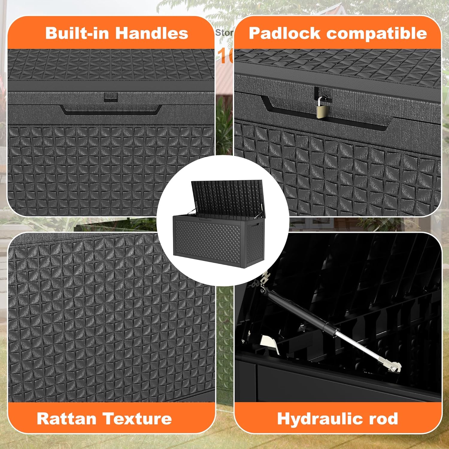 100 Gallon Resin Deck Box Outdoor Storage Box with Lockable Lid, Waterproof for Patio Cushions
