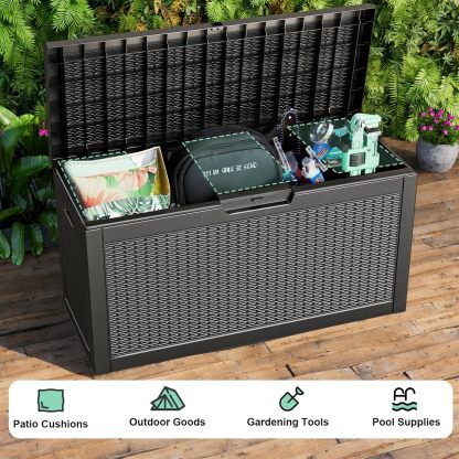Outside Resin Deck Box Lockable for Patio Cushions Storage, Garden Tools, Pool Supplies