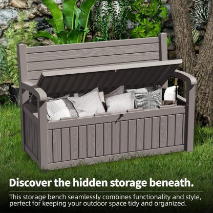 80 Gallon Outdoor Storage Bench Deck Box Waterproof Lockable, Outdoor Storage Furniture for Patio, Garden and Porch, Tools and Cushions