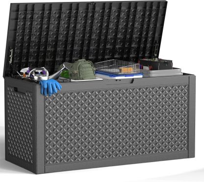 100 Gallon Resin Deck Box Outdoor Storage Box with Lockable Lid, Waterproof for Patio Cushions