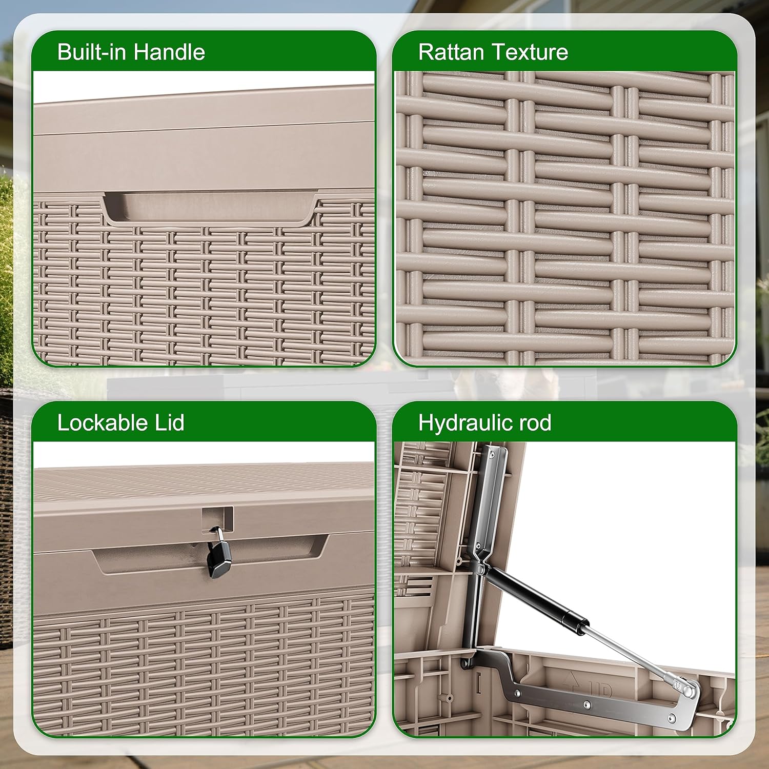 100 Gallon Resin Deck Box Outdoor Storage Box with Lockable Lid, Waterproof for Patio Cushions, Gardening Tools & Sports Equipment