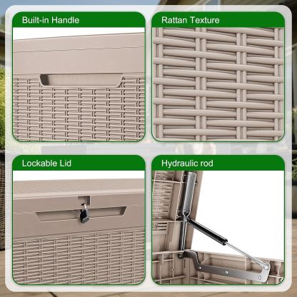 100 Gallon Resin Deck Box Outdoor Storage Box with Lockable Lid, Waterproof for Patio Cushions, Gardening Tools & Sports Equipment