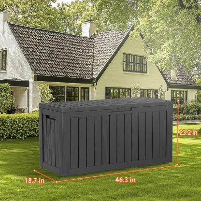 90 Gallon Resin Deck Box, Lockable Patio Outdoor Storage Box for Furniture, Garden Tools and Tools Storage, Waterproof Outside Storage Boxes