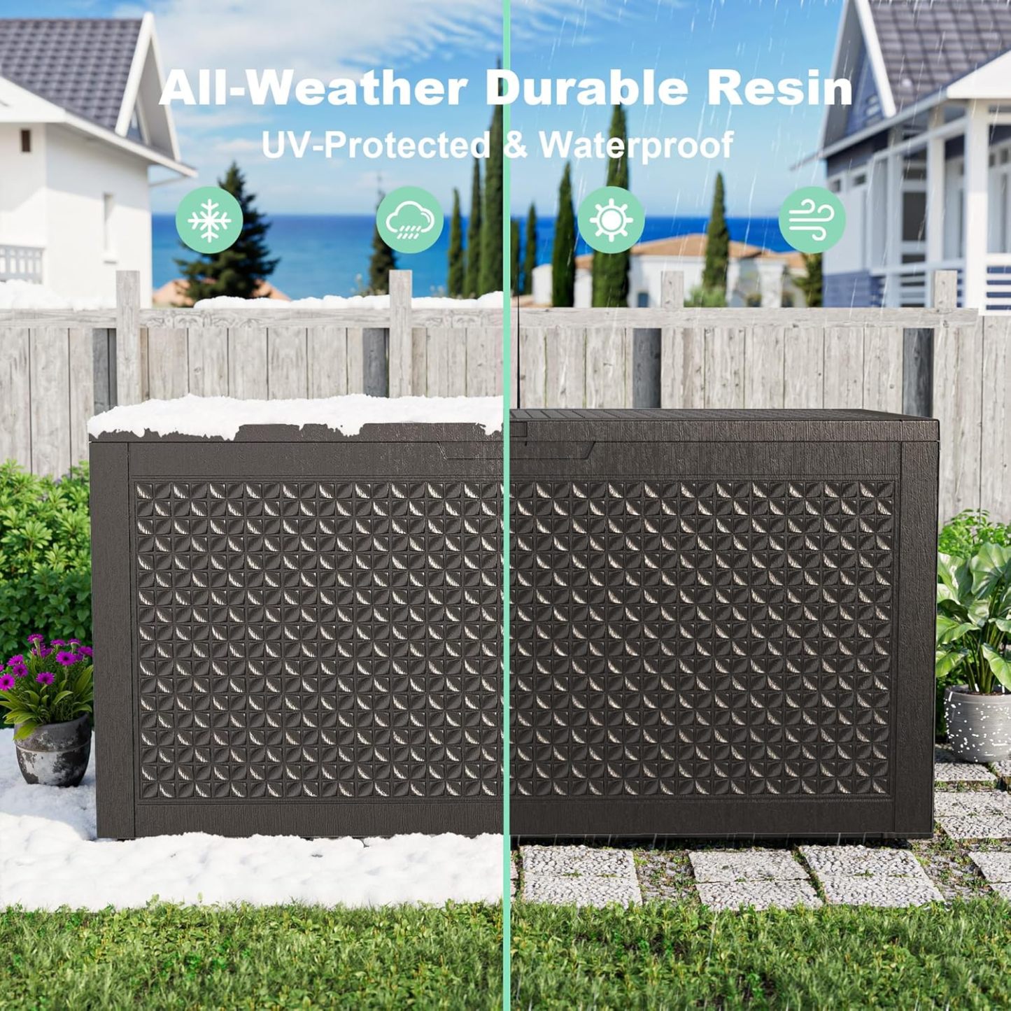 110 Gallon Resin Deck Box, Lockable Patio Outdoor Storage Box for Furniture, Garden Tools and Tools Storage