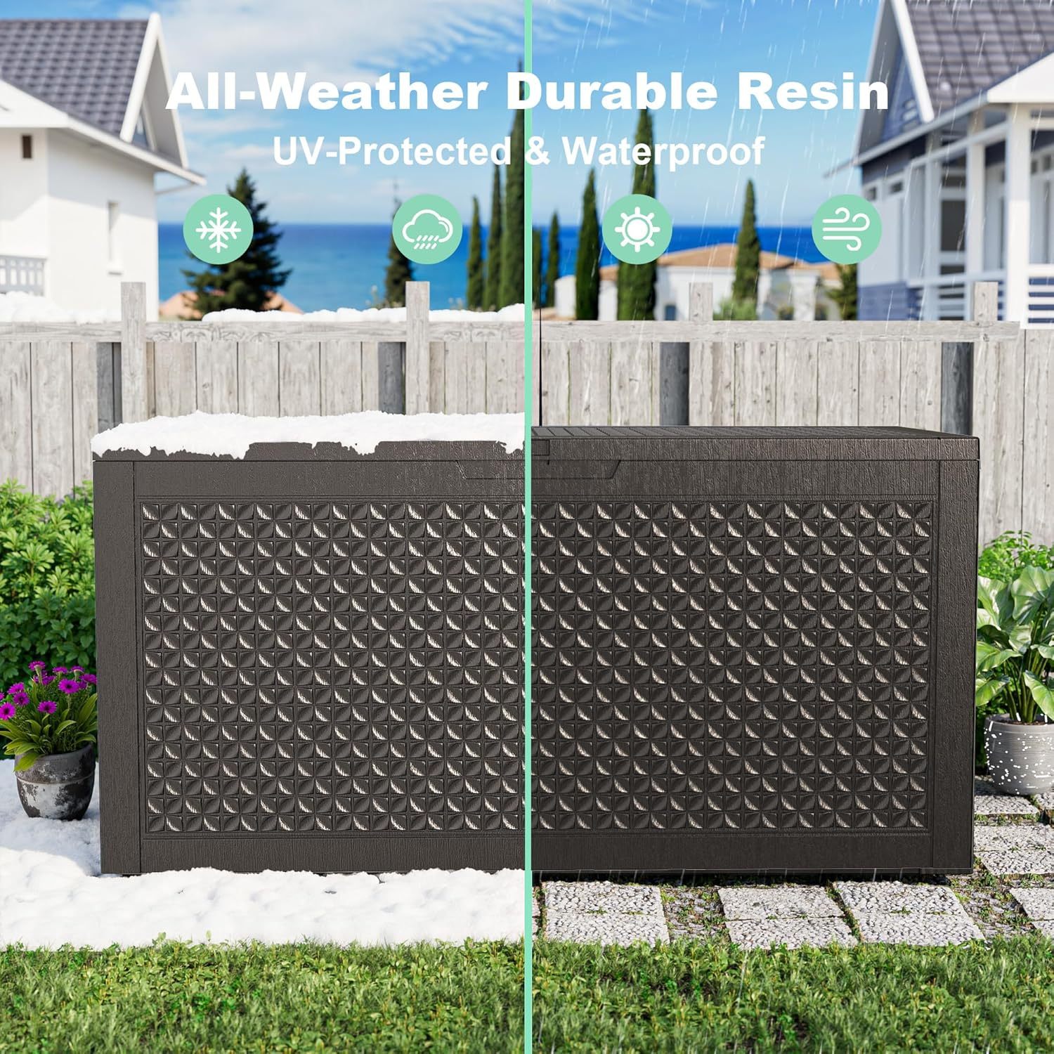 110 Gallon Resin Deck Box, Lockable Patio Outdoor Storage Box for Furniture, Garden Tools and Tools Storage