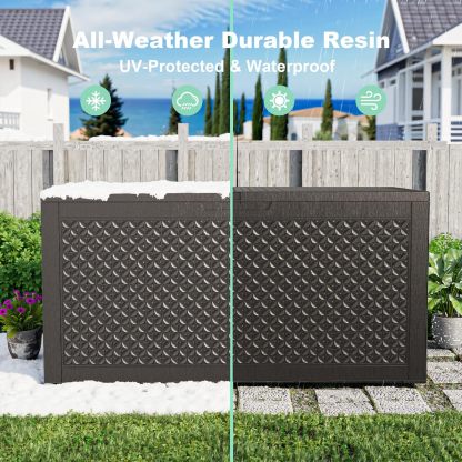 110 Gallon Resin Deck Box, Lockable Patio Outdoor Storage Box for Furniture, Garden Tools and Tools Storage