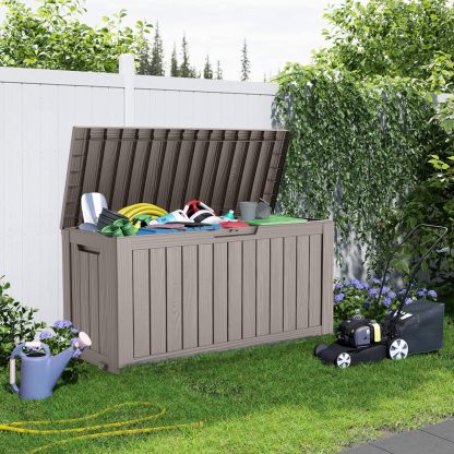 75 Gallon Resin Deck Box, Lockable Patio Outdoor Storage Box for Furniture, Garden Tools and Tools Storage, Waterproof Outside Storage Boxes