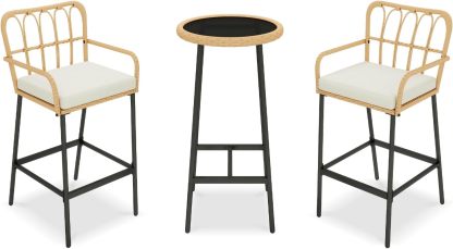 3 Pieces Patio Bar Table Set, Outdoor Wicker Bar, All Weather Height Bar Stools and Table Set, for Garden, Deck