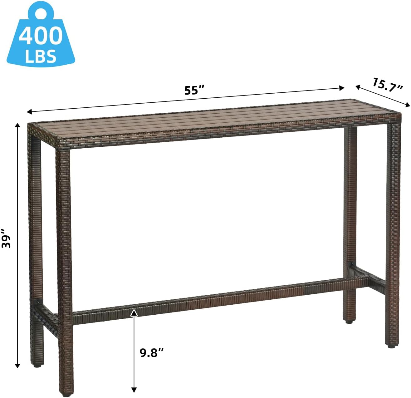 Height 55" Long Outdoor Console Table Hot Tub Tall Wicker High Top Pub Serving Table Narrow Sofa Sideboard