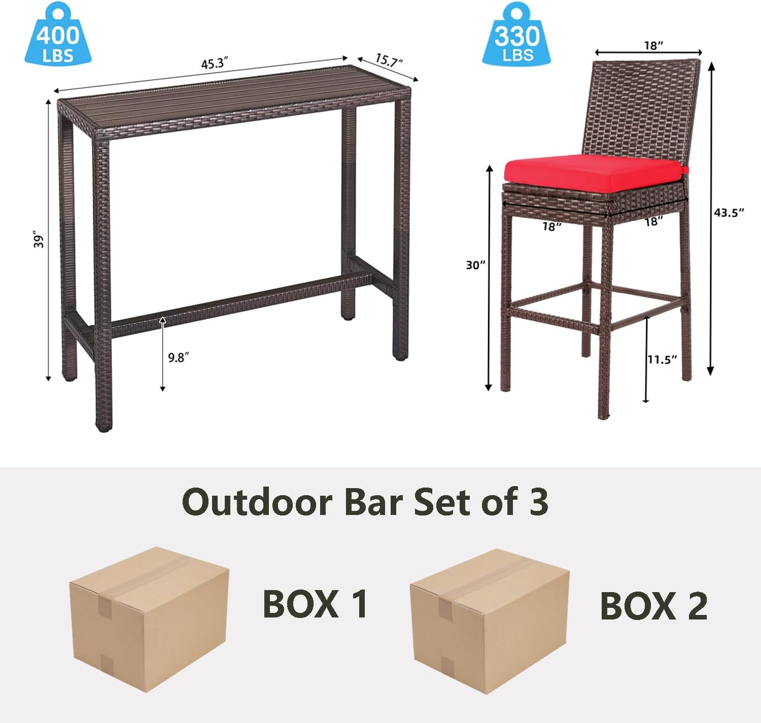 Outdoor Bar Set for Patio 3pcs Outdoor Bar Table and Chairs Set All Weather Bar Height High Top Outdoor Table and Chairs
