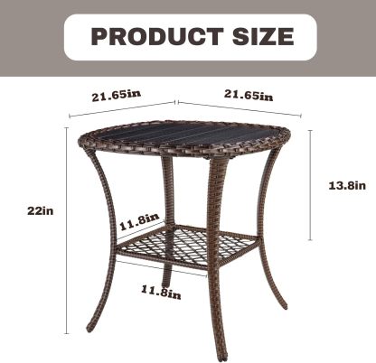 Outdoor Side Table Patio Wicker Coffee Table Outdoor End Table Rattan Bistro Table with Storage & Poly Lumber Table Top