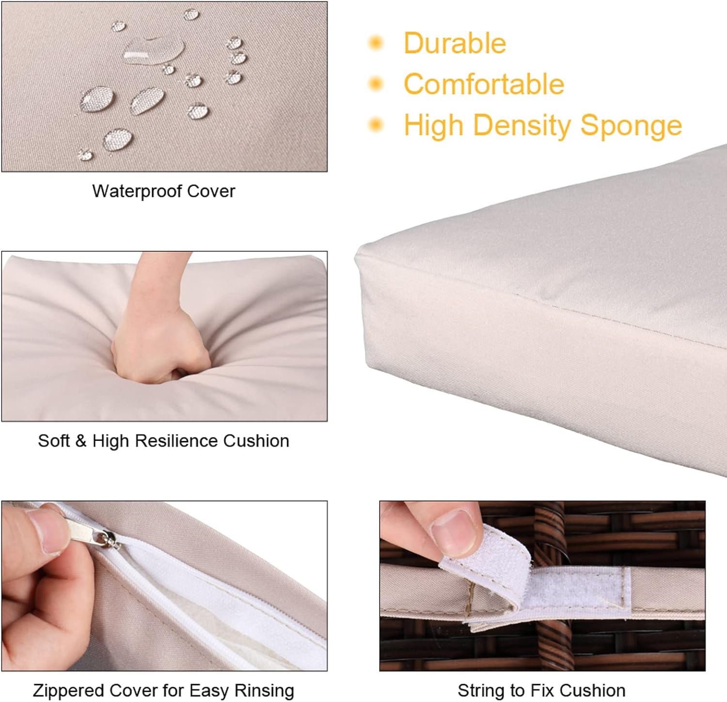 Wicker Patio Outdoor Bar Set with Glass Top Table and Two Cushioned Stools Brown Backyard Furniture