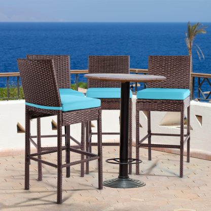Outdoor Bar Stools Wicker Woven Patio Stools & Patio Bar Chairs Set of 2 Counter Bar Height Stools with Footrest