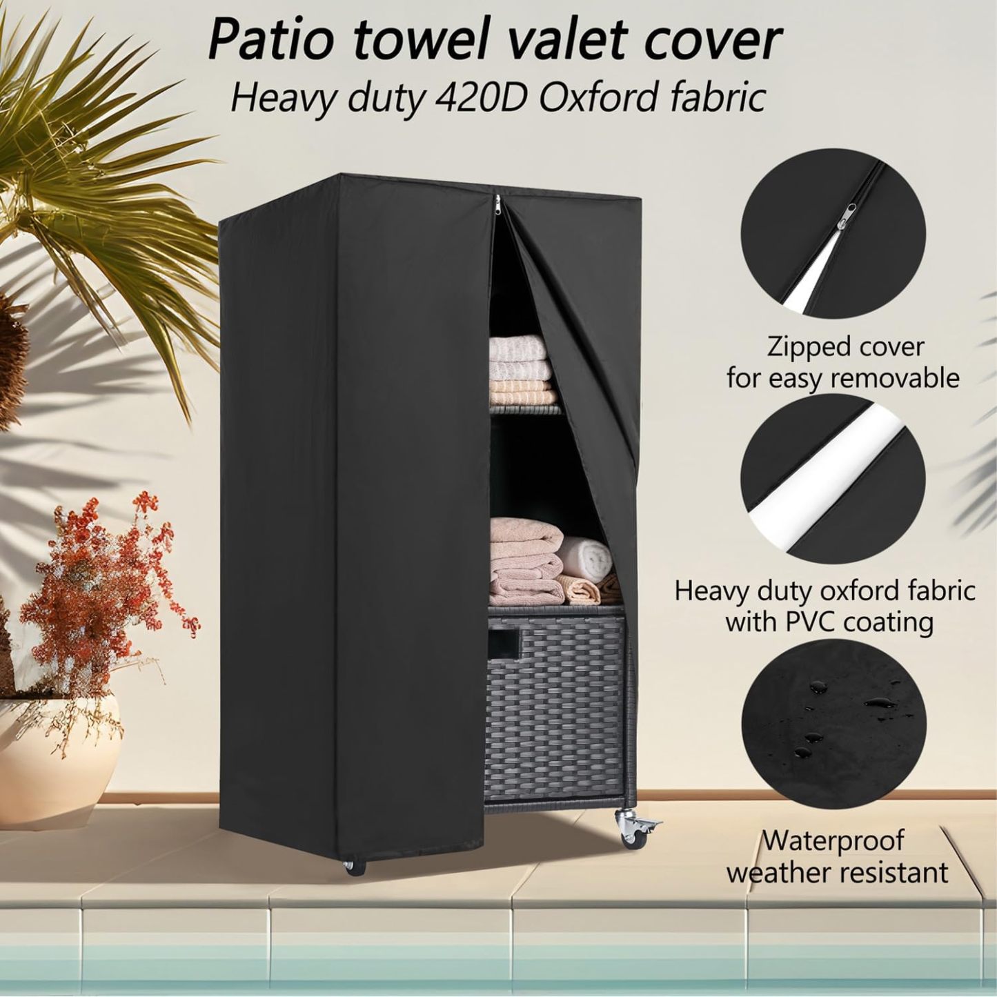 Towel Rack for Pool Outdoor Pool Towel Storage Cabinet with Shelf & Drawer Pool Towel Holder with Rolling Wheels Hot Tub Towel Rack