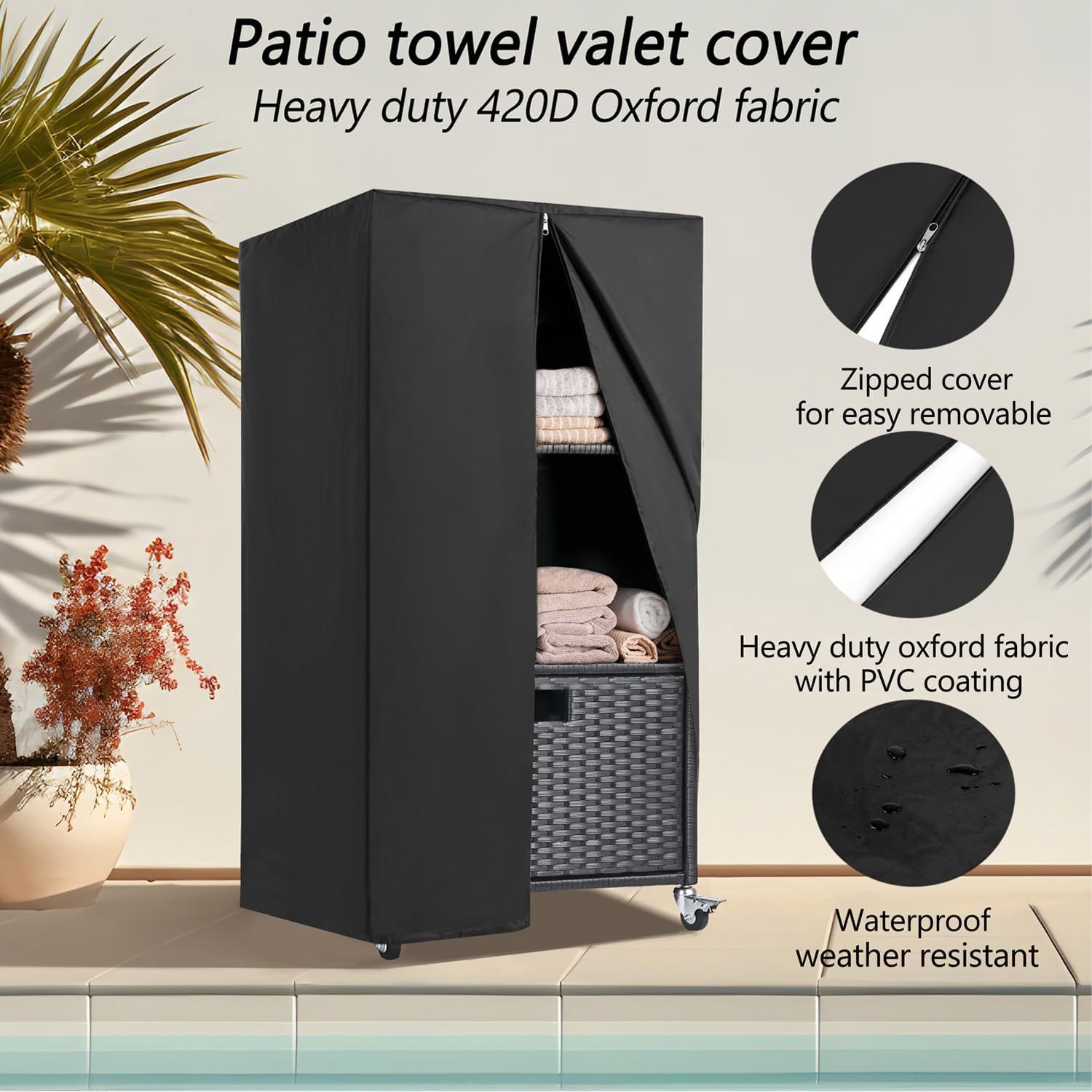 Towel Rack for Pool Outdoor Pool Towel Storage Cabinet with Shelf & Drawer Pool Towel Holder with Rolling Wheels Hot Tub Towel Rack