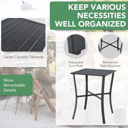 3 Piece Patio Bar Set, Outdoor Bistro Set w/ 27.5" Square Table, 2 Wicker Cushioned Chairs, Ergonomic Armrest & Backrest