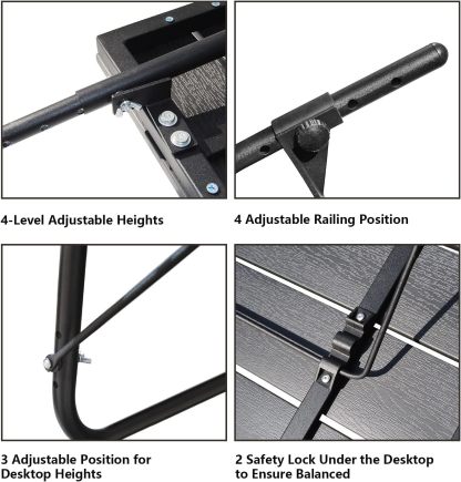 Deck Railing Table Outdoor Balcony Bar Tables for Railings Aluminum Folding Adjustable
