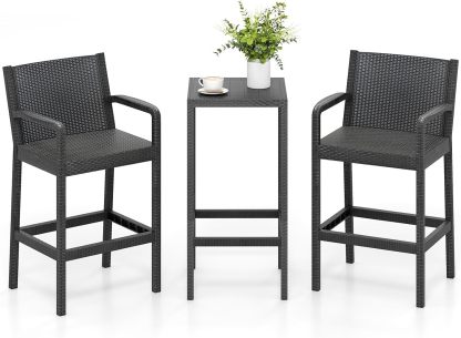 3 Pieces Patio Bar Set, Outdoor Curved Heavy Duty Bar Chairs and Square Table for 2