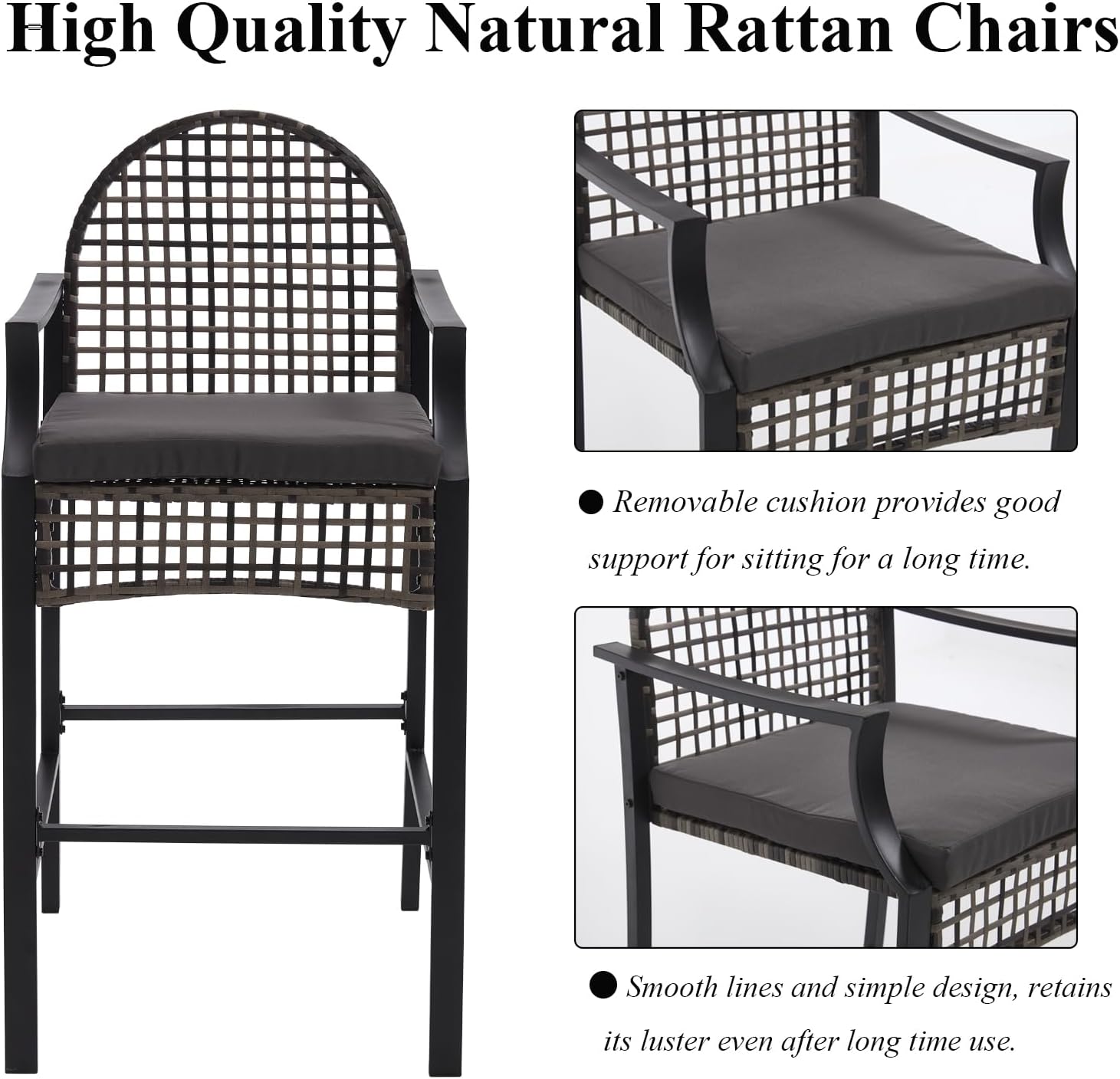 Outdoor High Stool Bistro Set with 2 Bar Chairs, 3 Piece Patio Bar Table Sets, Wicker Outdoor Bar Set