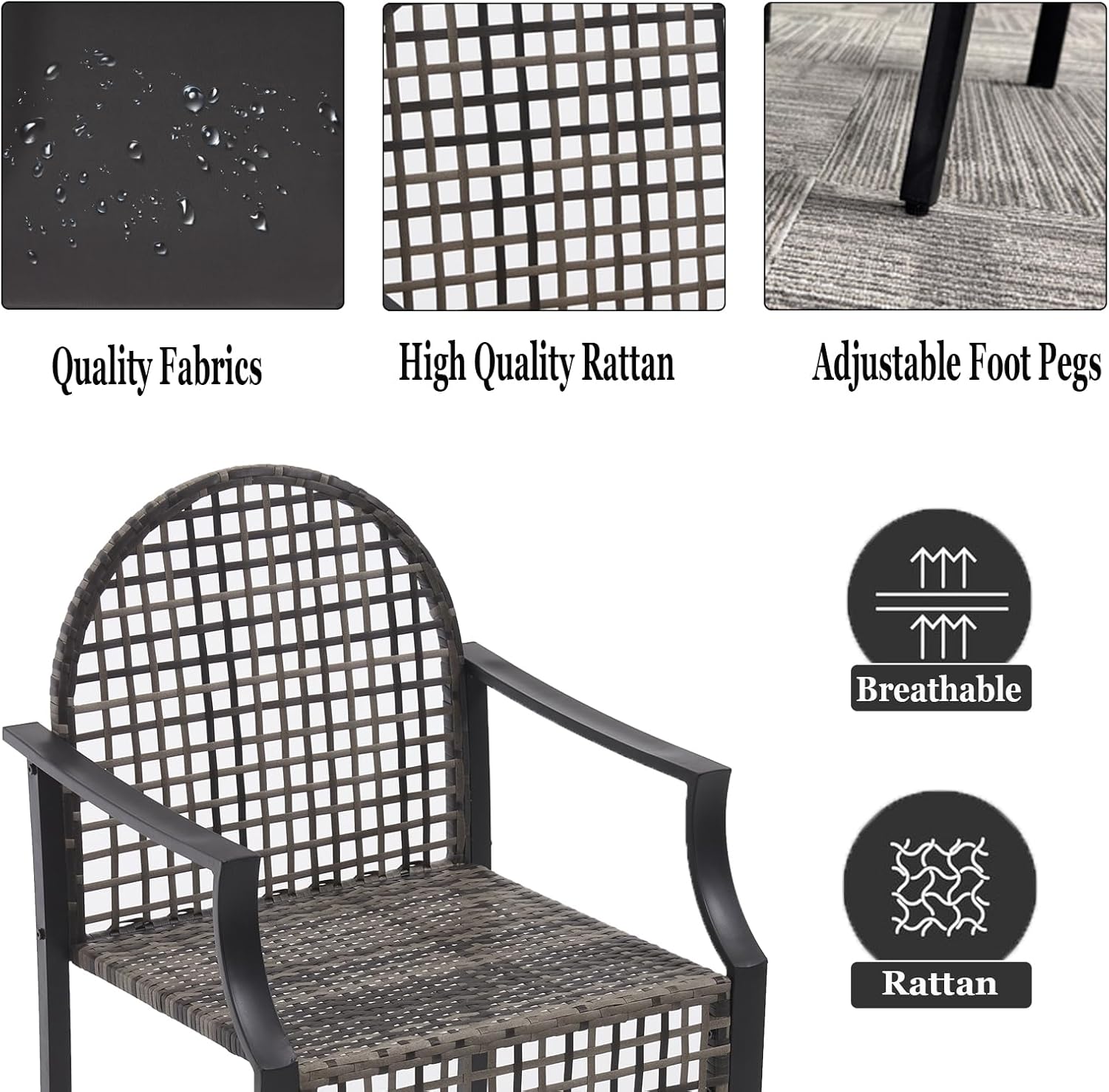 Outdoor High Stool Bistro Set with 2 Bar Chairs, 3 Piece Patio Bar Table Sets, Wicker Outdoor Bar Set