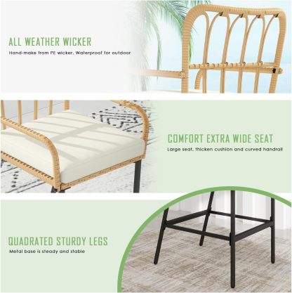 3 Pieces Patio Bar Table Set, Outdoor Wicker Bar, All Weather Height Bar Stools and Table Set, for Garden, Deck