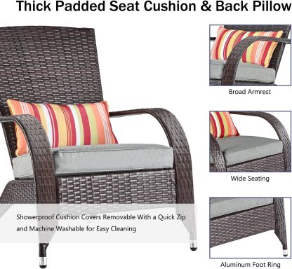 Wicker Adirondack Chair Fire Pit Chairs Oversized Comfy Patio Chairs Outdoor Wicker Rattan Chairs with Cushion Grey Low Deep Seating High Back with Pillow