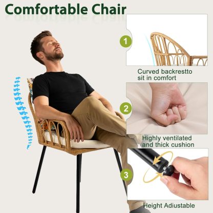 5-Piece Patio Table and Chairs Set, Outdoor Dining Table Chair Set with Umbrella Hole, Rattan Patio Furniture Dining Set for 4