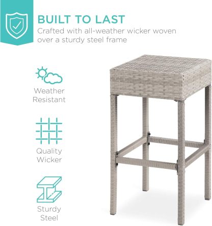 5-Piece Outdoor Wicker Bar Table Set for Patio, Poolside, Backyard w/Built-in Bottle Opener, Hidden Storage Shelf