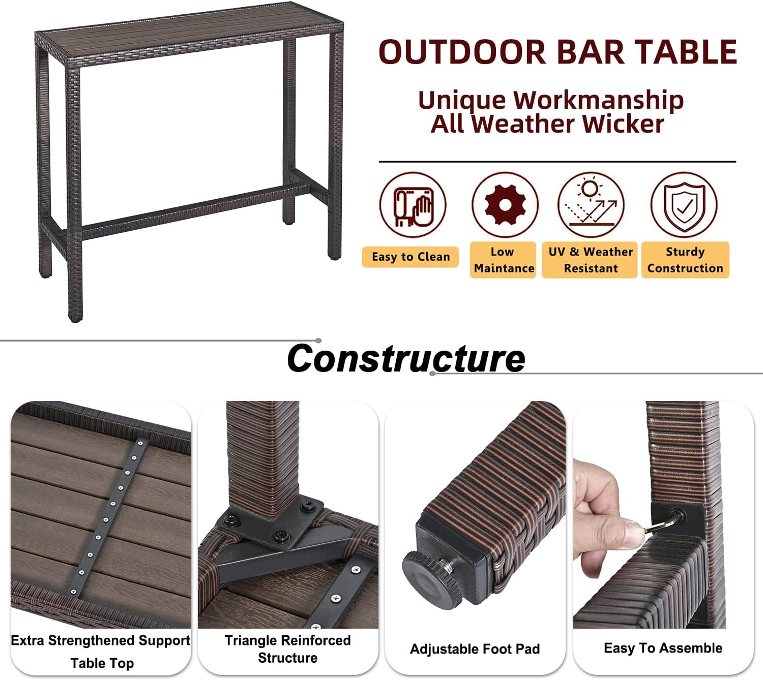 Outdoor Bar Set for Patio 3pcs Outdoor Bar Table and Chairs Set All Weather Bar Height High Top Outdoor Table and Chairs Wicker Bar Stools Set of 2 Tall Patio Table