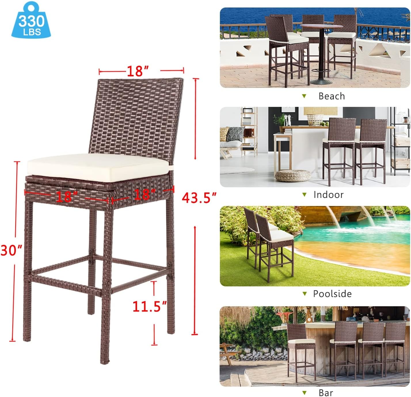 Outdoor Bar Stools Wicker Woven Patio Stools & Patio Bar Chairs Set of 2 Counter Bar Height Stools with Footrest